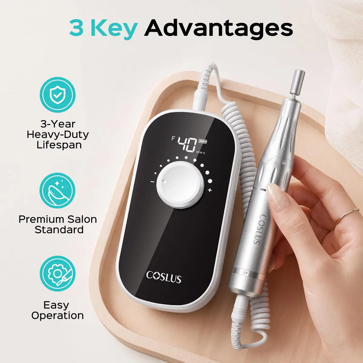 COSLUS E51 Professional Nail Drill 40000 RPM | Portable Electric Nail File with Smart LED Display - view 2