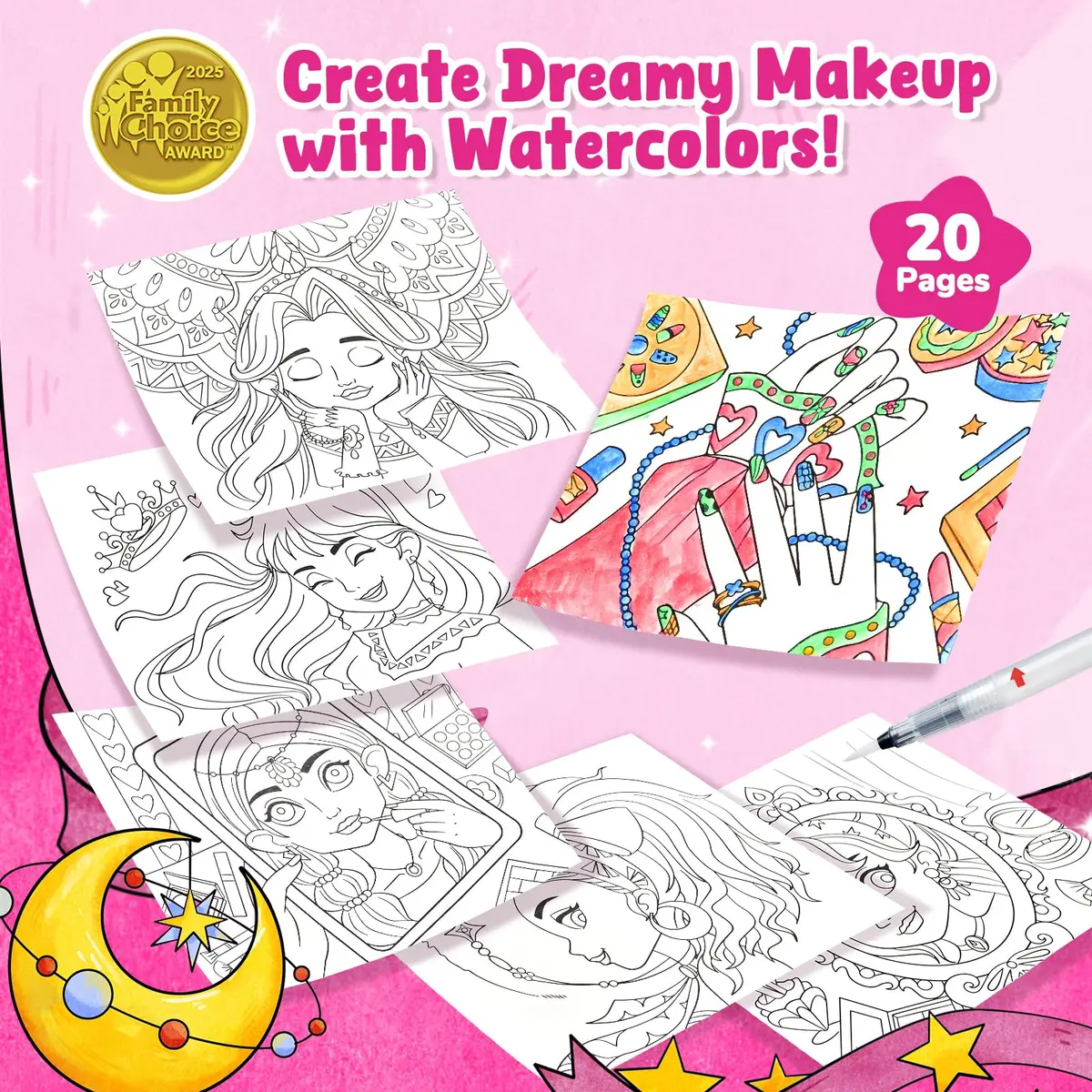 JoyCat Paint with Water Coloring Books for Toddlers (Makeup & Manicures) | 20 Pages, Mess-Free Watercolor Art Activity - view 2