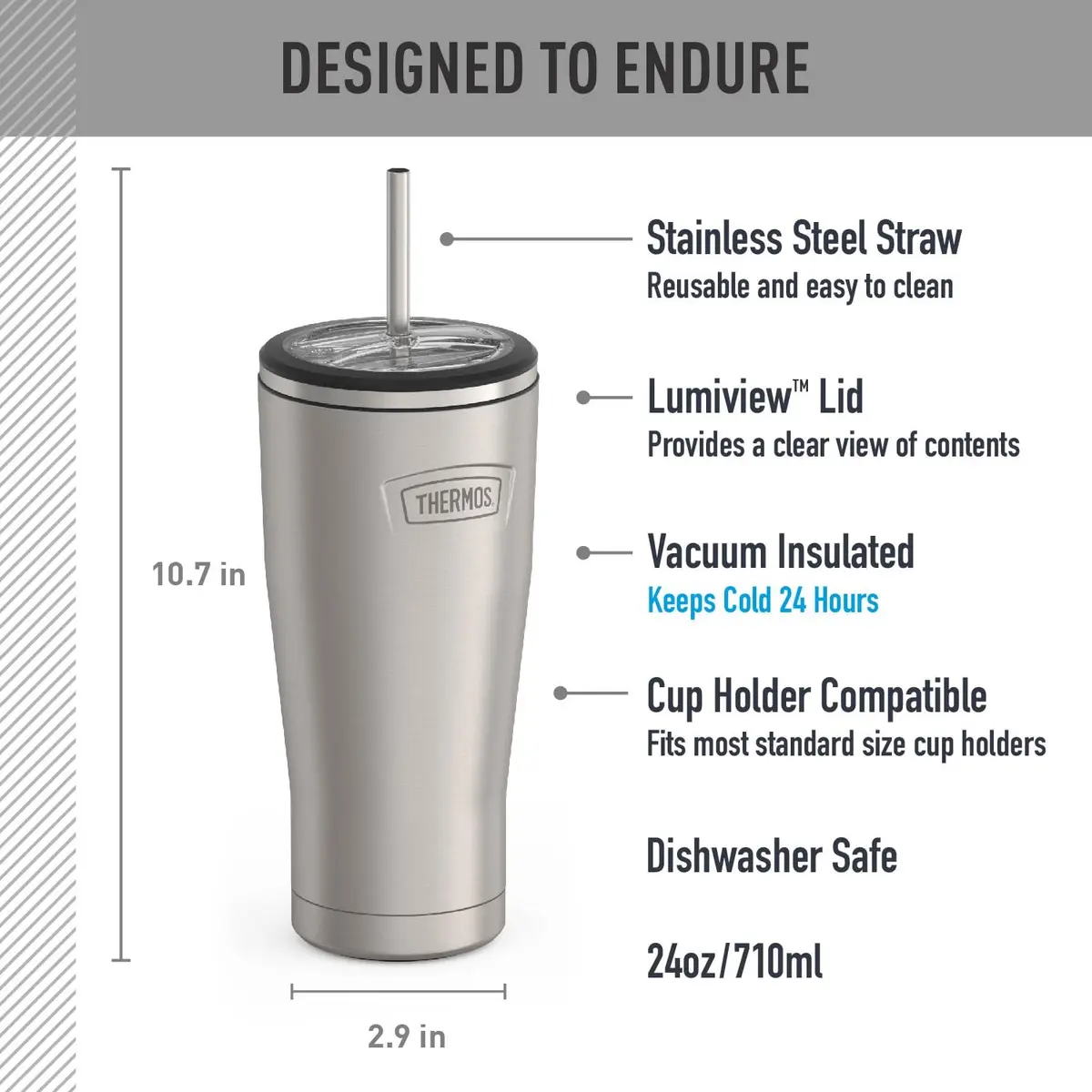 THERMOS ICON SERIES Stainless Steel Cold Tumbler with Straw 24 Ounce Matte Stainless Steel | Pack of 4 - view 2