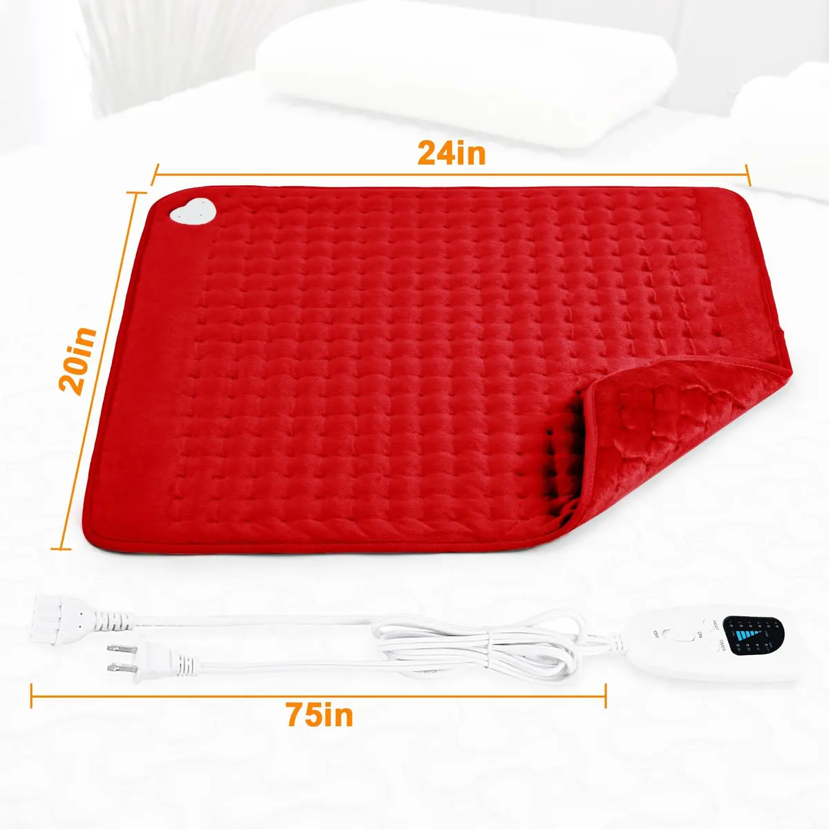 Deepsoon Electric Heating Pad 20x24 Inch Red | Soft Flannel, 6 Heat Settings, 2-Hour Auto Shut-Off - view 6