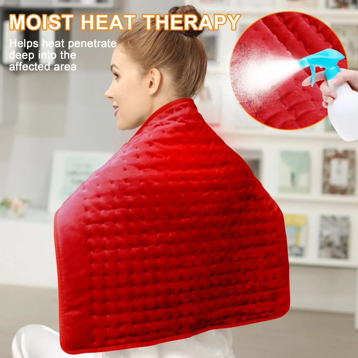 Deepsoon Red Electric Heating Pad for Back, Neck, Abdomen, Legs (24x20 Inch) | Fast Heat & Auto Shut Off - view 3