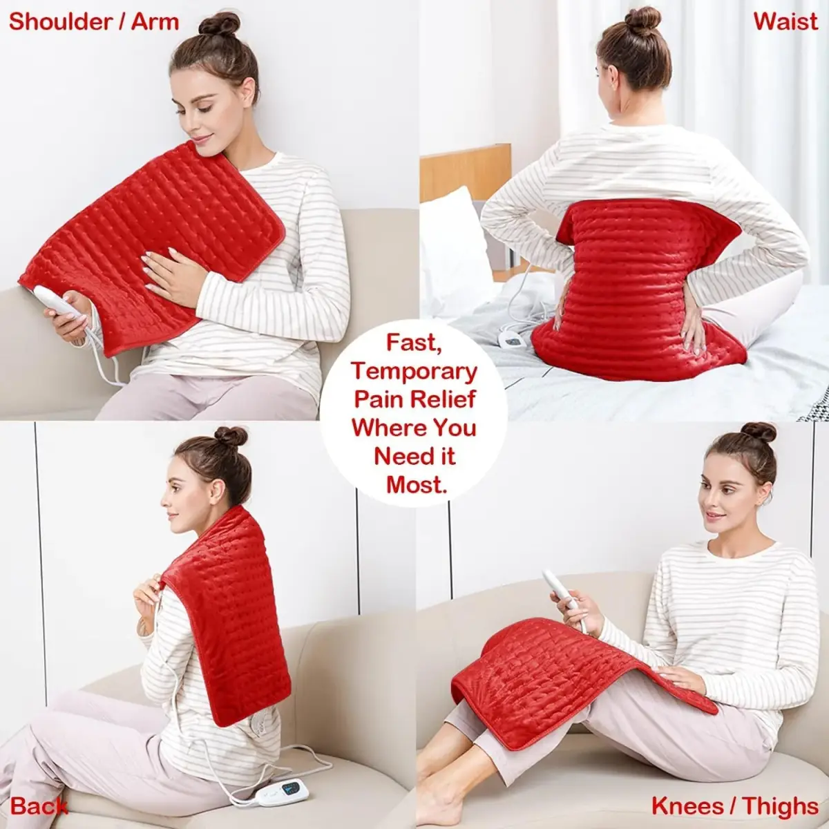Deepsoon Red Electric Heating Pad for Back, Neck, Abdomen, Legs (24x20 Inch) | Fast Heat & Auto Shut Off - view 9