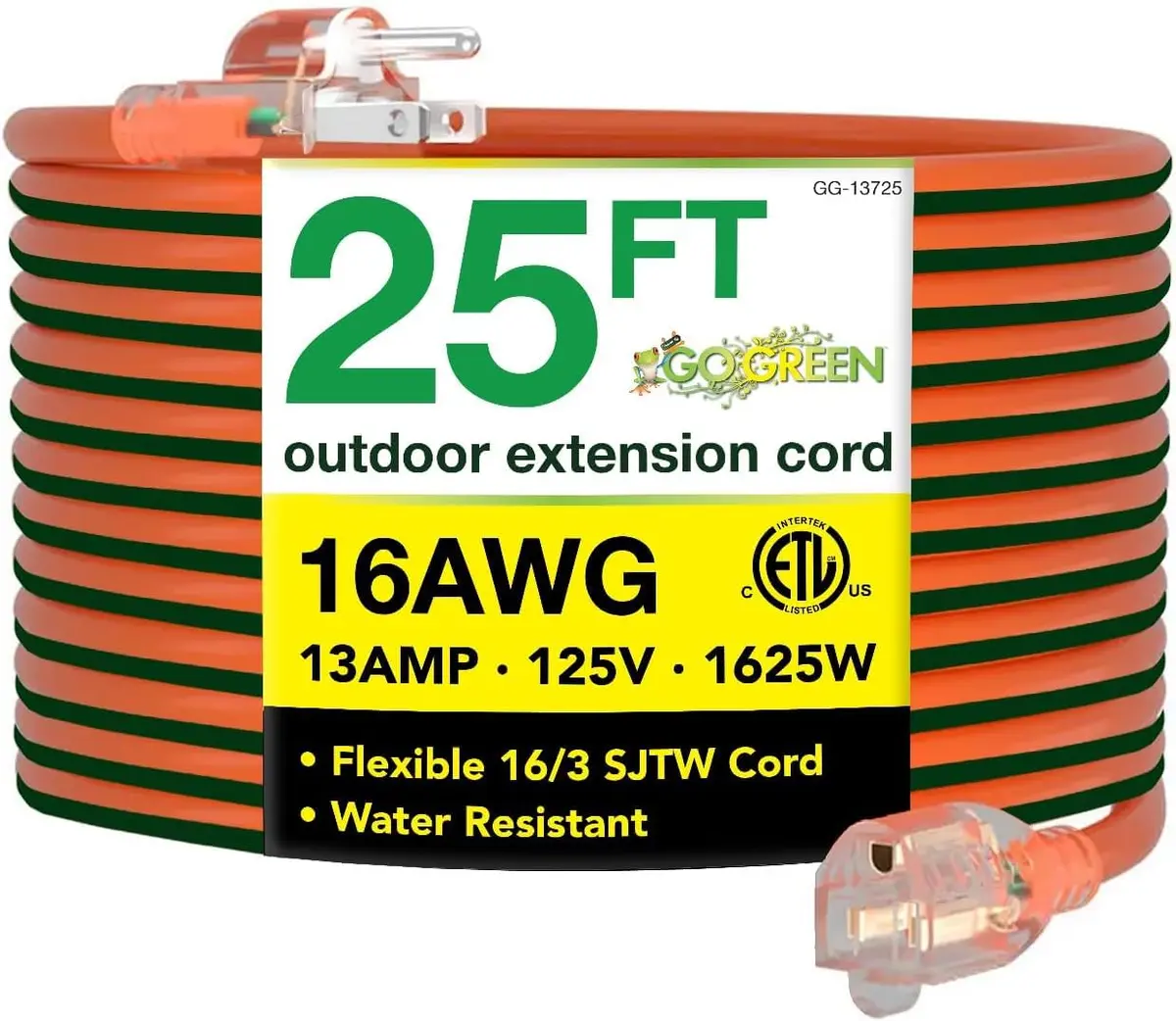 Power By GoGreen 16/3 25ft Outdoor Extension Cord with Lighted End - Contractor Grade, Moisture Resistant, 12-Pack | Heavy Duty Tools - main product image