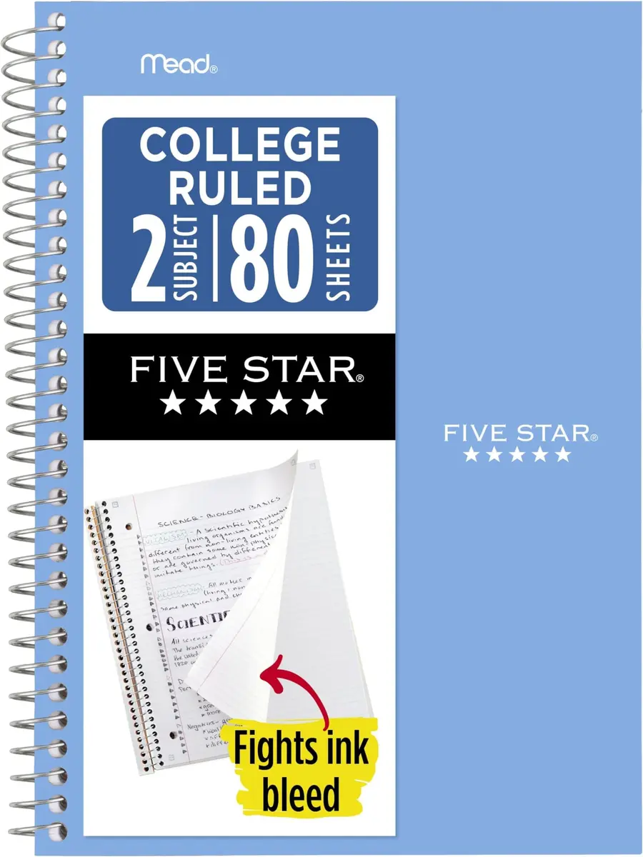Five Star Spiral Notebook 2 Subject College Ruled 6" x 9 1/2" 80 Sheets Per Pack | 12-Pack Blue - main product image