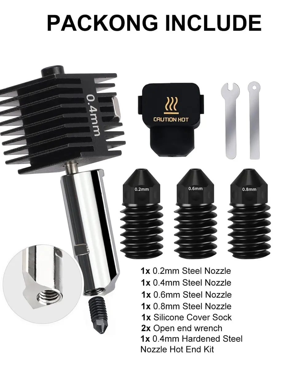 Mviioe A1 Hotend Nozzle Set for Bambu Lab A1 A1 Mini A2L, 0.2/0.4/0.6/0.8mm Hardened Steel with Silicone Sock (4-Pack) - view 6
