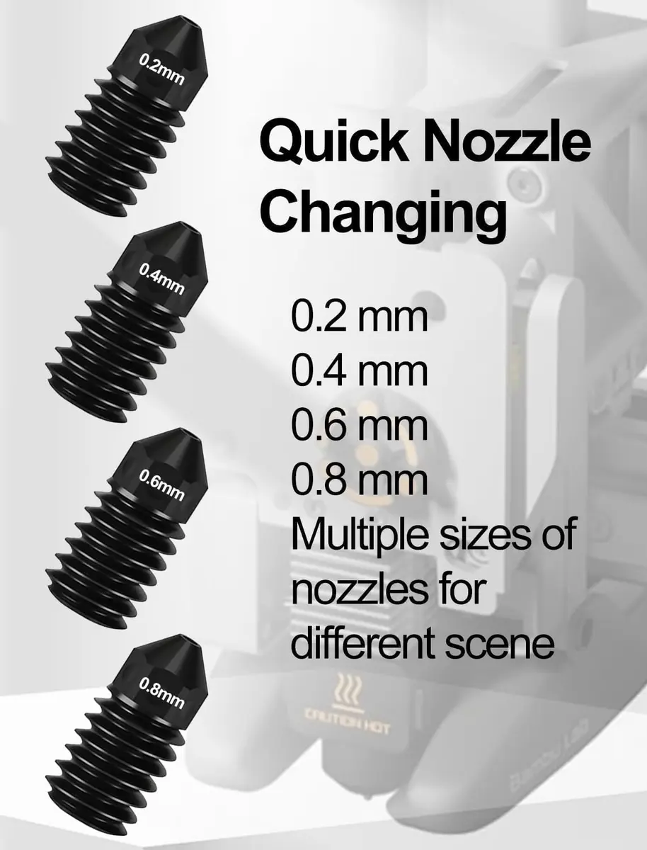Mviioe A1 Hotend Nozzle Set for Bambu Lab A1 A1 Mini A2L, 0.2/0.4/0.6/0.8mm Hardened Steel with Silicone Sock (4-Pack) - view 3