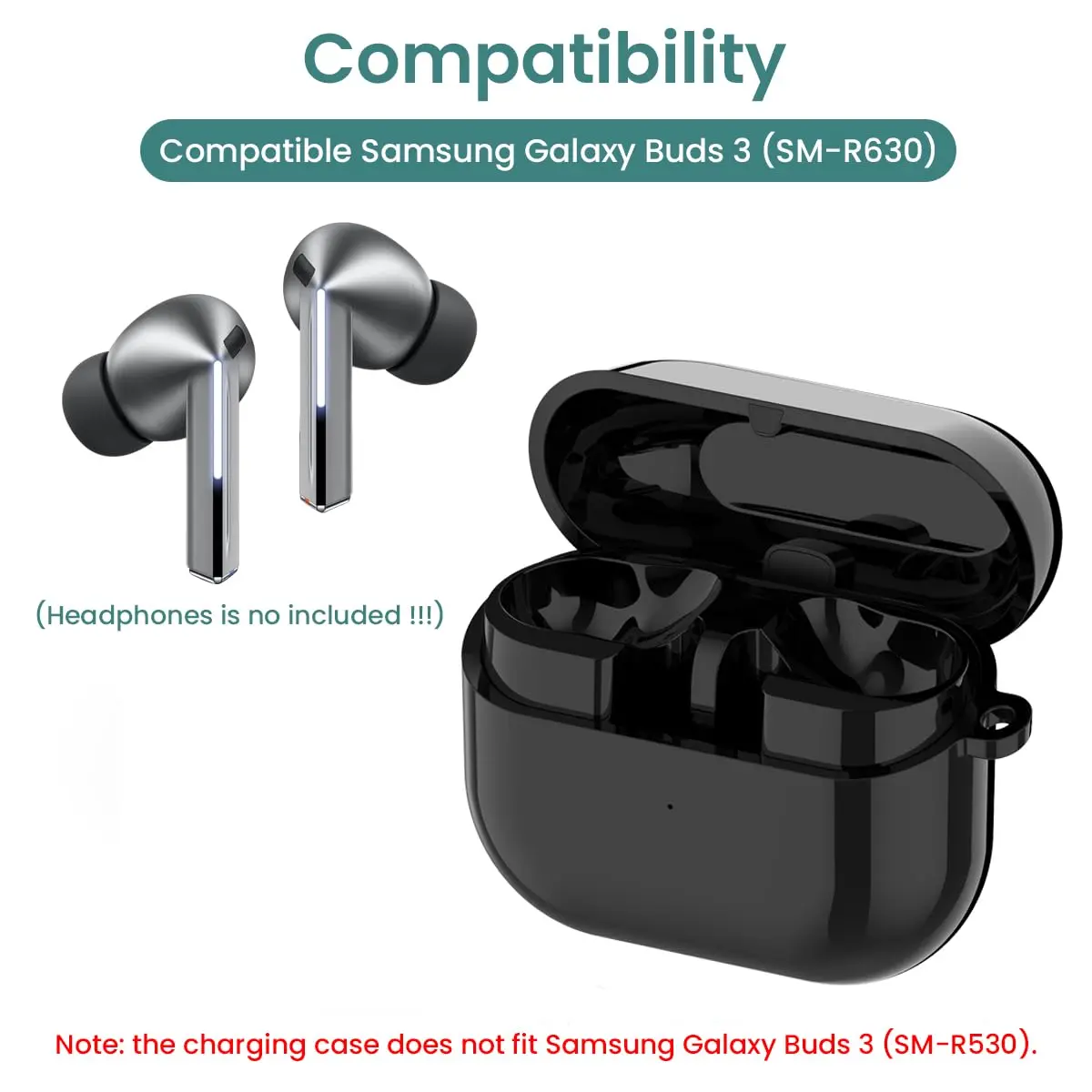 RuenTech Charging Case for Samsung Galaxy Buds 3 Pro (SM-R630) | Wireless & Wired Charging | Black (Type-C, 1 Pack) - view 4