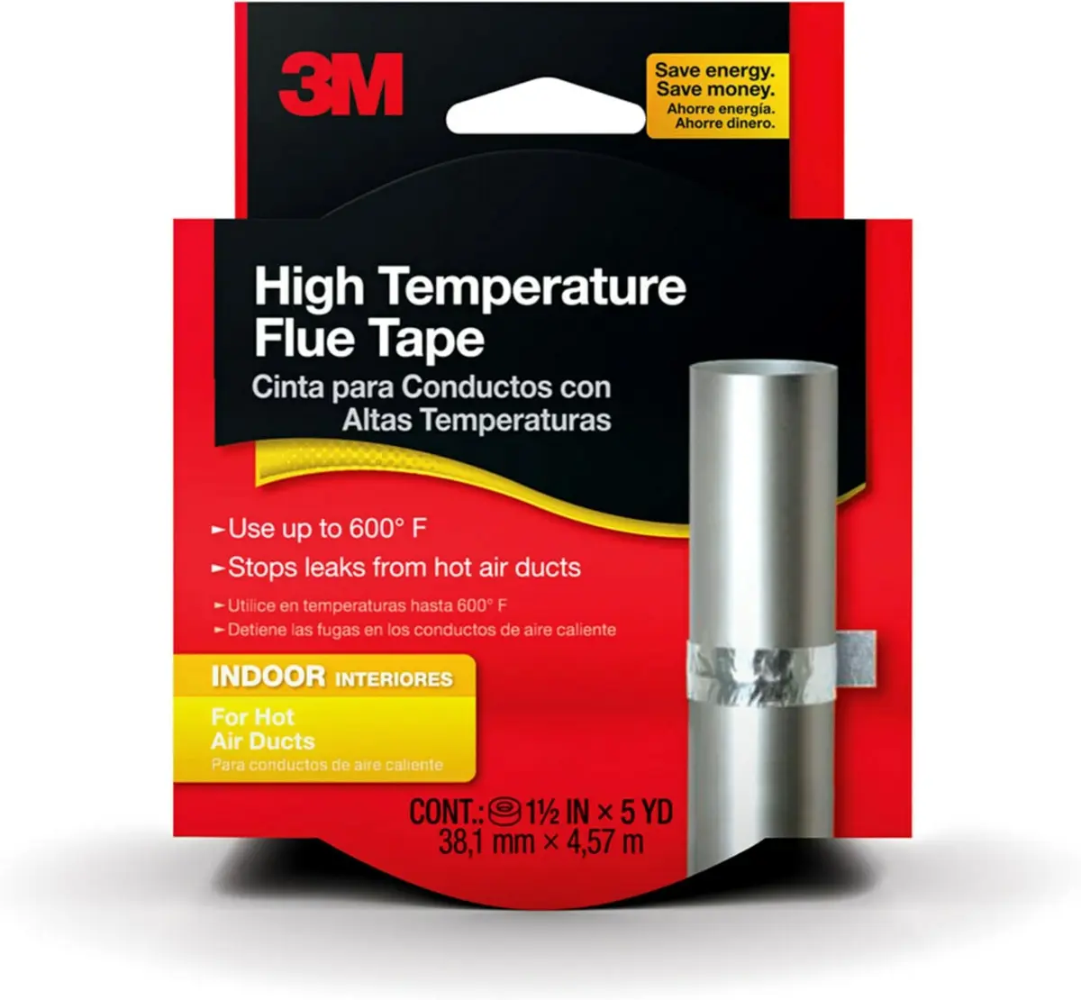 3M High Temperature Flue Tape 1.5 in x 15 ft | Up to 600°F Heat Resistance, Stops Leaks, Made in USA - main product image