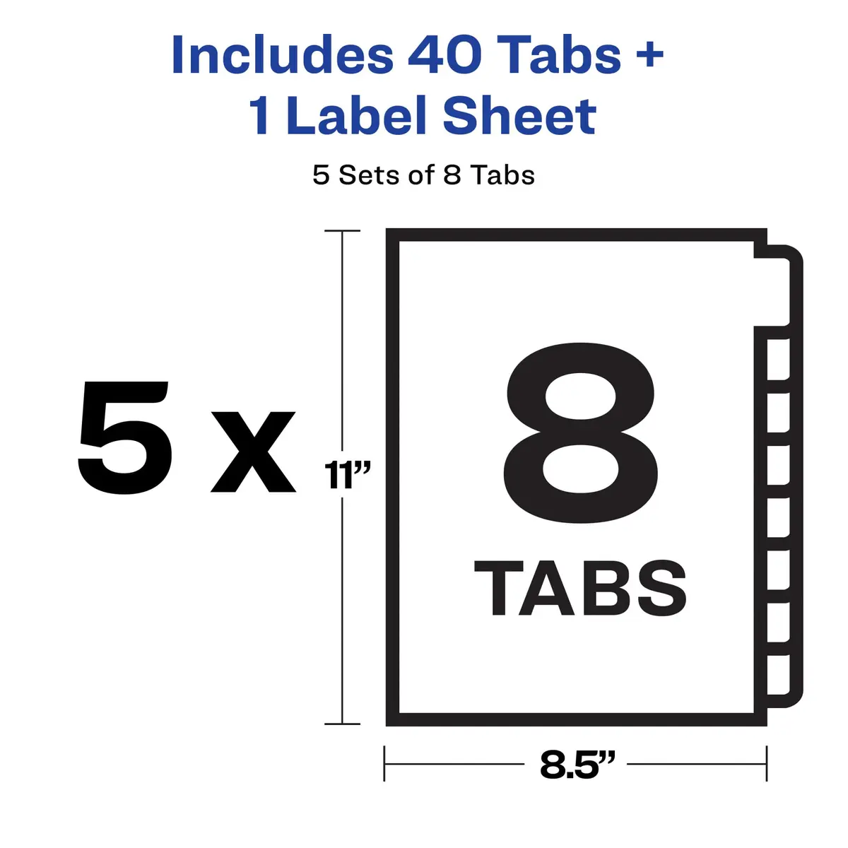 Avery 8 Tab Dividers for 3 Ring Binder, Easy Print & Apply Clear Label Strip, 5 Sets (Pack of 10) | Customizable White Tabs for Copiers - view 6