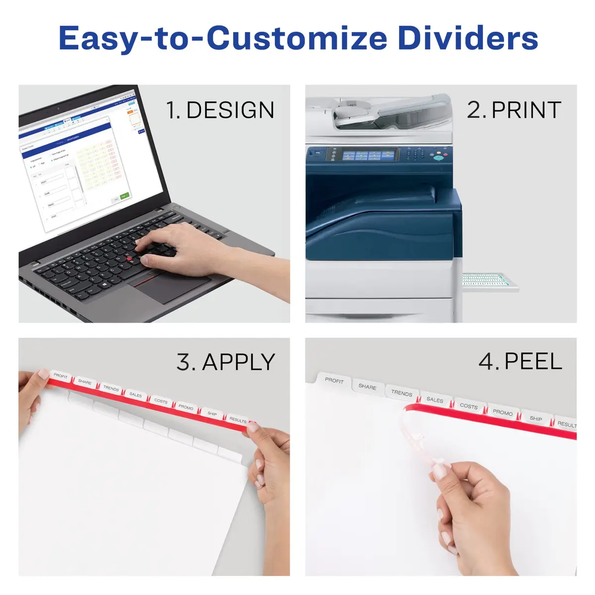 Avery 8 Tab Dividers for 3 Ring Binder, Easy Print & Apply Clear Label Strip, 5 Sets (Pack of 10) | Customizable White Tabs for Copiers - view 3