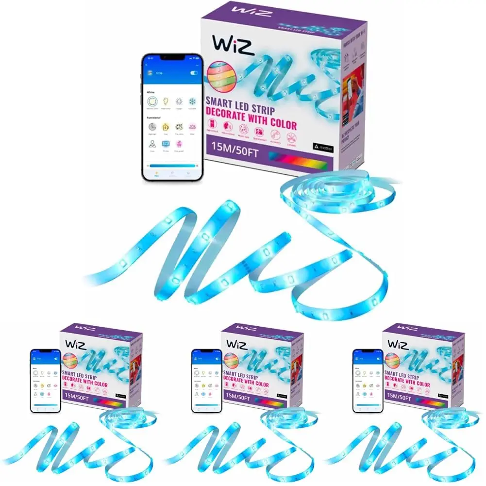 WiZ Connected Smart LED Light Strip 15m (50ft) Pack of 4 | Full Color RGB, Voice Control, App Automation - main product image