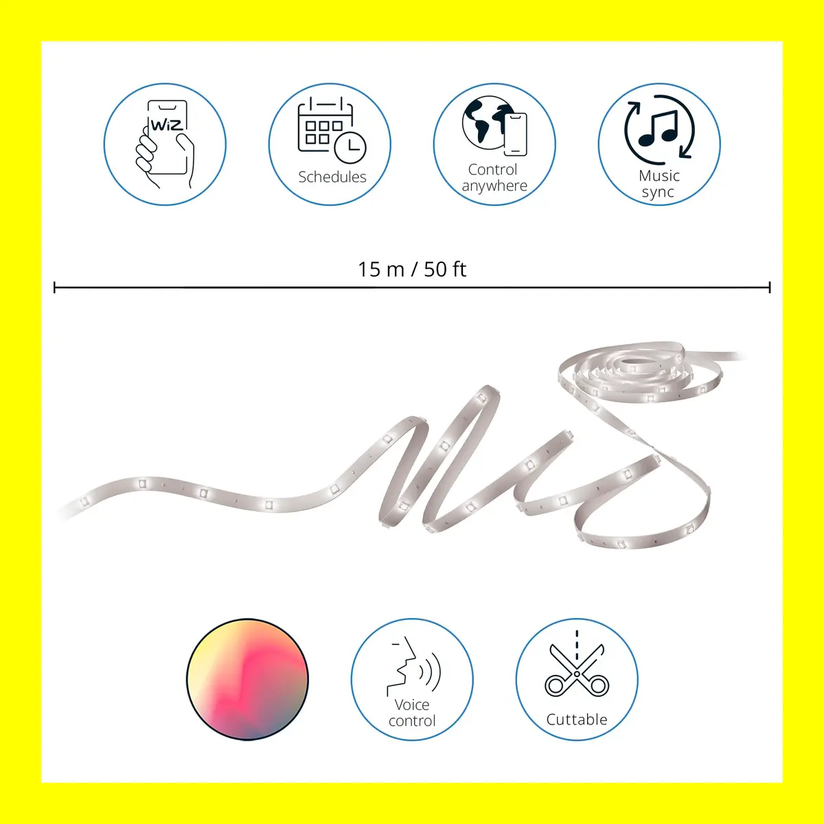 WiZ Connected Smart LED Light Strip 15m (50ft) Pack of 4 | Full Color RGB, Voice Control, App Automation - view 7