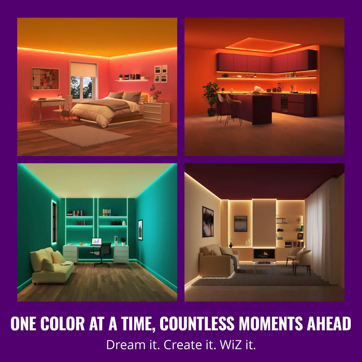 WiZ Connected Smart LED Light Strip 15m (50ft) Pack of 4 | Full Color RGB, Voice Control, App Automation - view 3