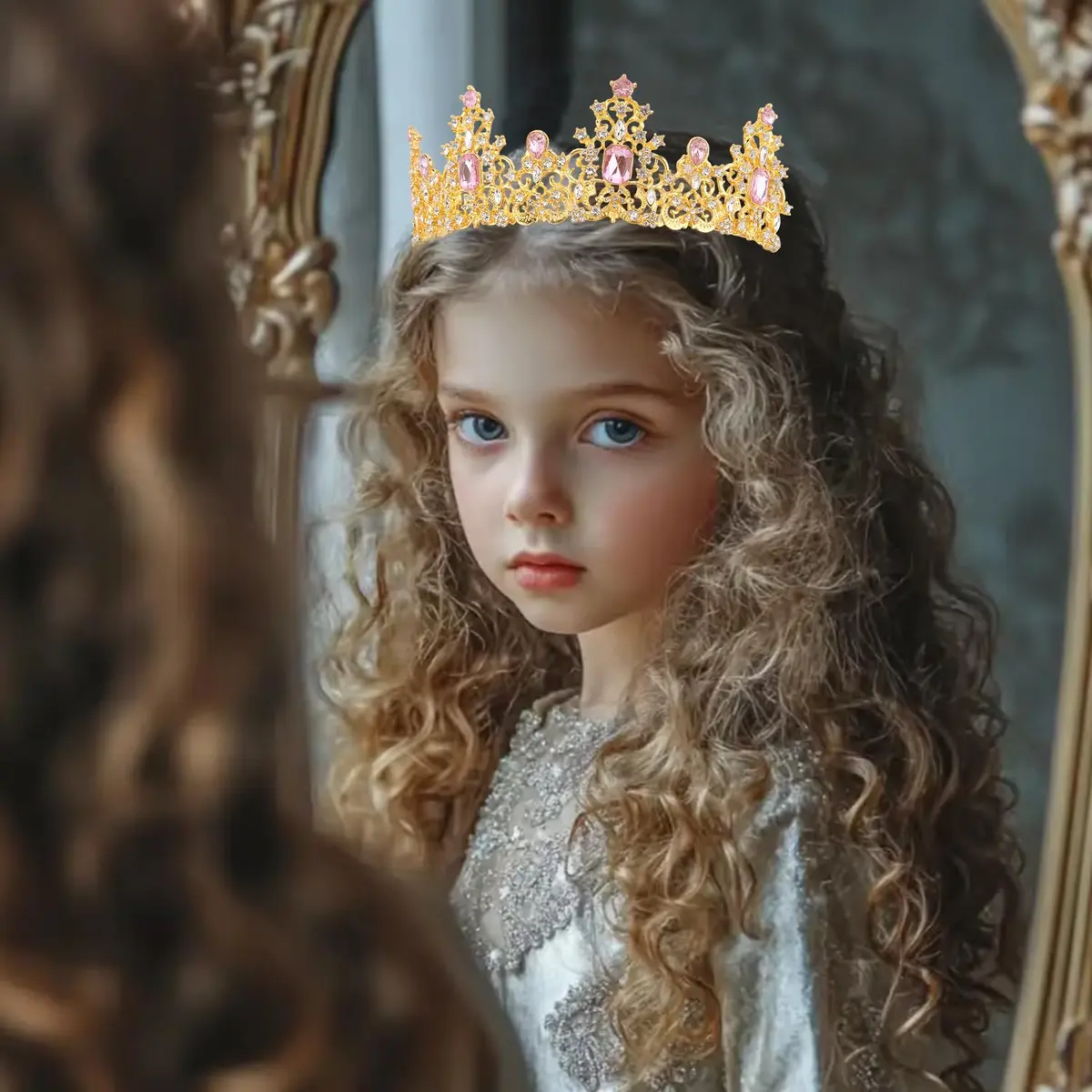 Didder Pink Gold Princess Crown Birthday Tiara for Women & Girls | Adjustable Renaissance Style Accessory - view 5