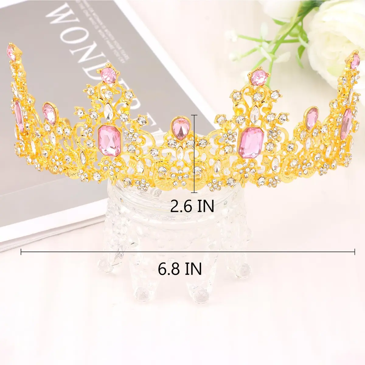 Didder Pink Gold Princess Crown Birthday Tiara for Women & Girls | Adjustable Renaissance Style Accessory - view 7