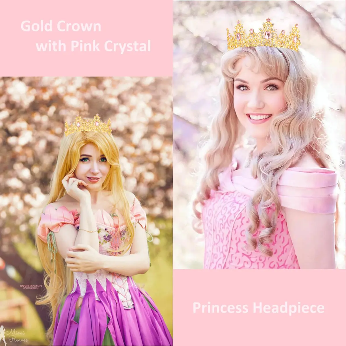 Didder Pink Gold Princess Crown Birthday Tiara for Women & Girls | Adjustable Renaissance Style Accessory - view 2