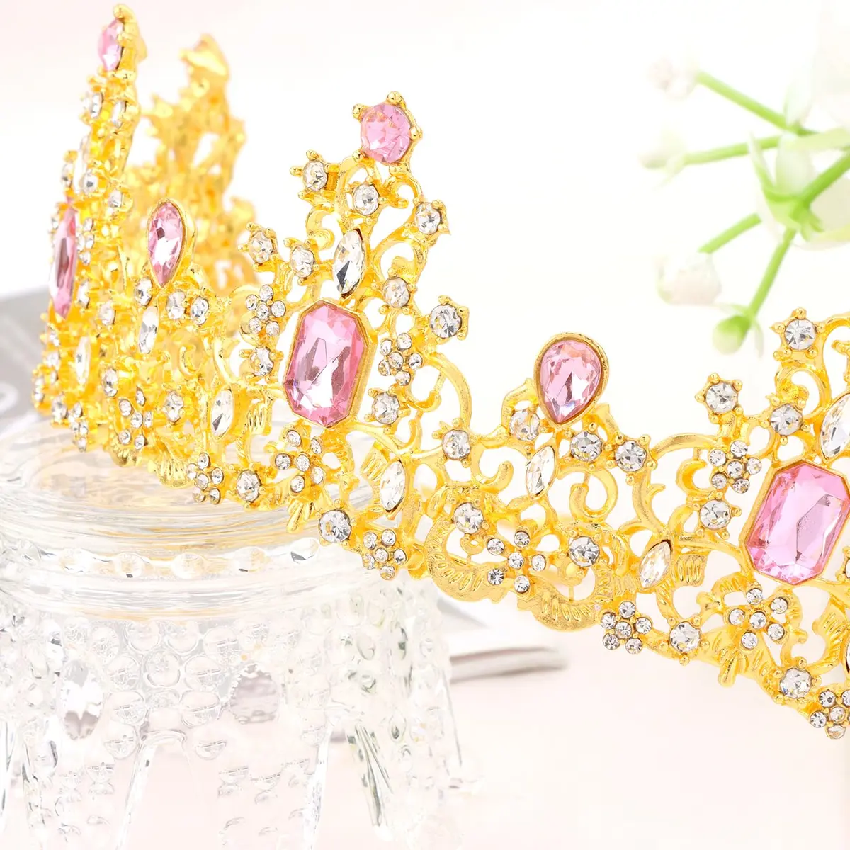Didder Pink Gold Princess Crown Birthday Tiara for Women & Girls | Adjustable Renaissance Style Accessory - view 3