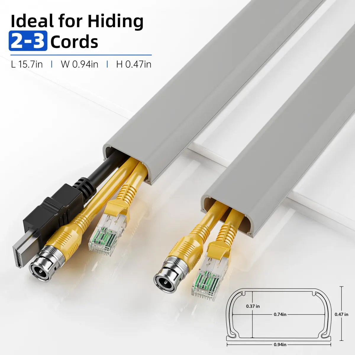 Delamu Grey Cord Hider Cable Raceway 366cm (142in) | UL94 V-0 Rated for Safety - view 2