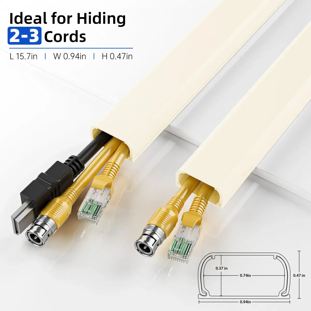 Delamu 142in Beige Cable Raceway Kit | UL94 V-0 Rated for 2-3 Wires on Wall - view 2
