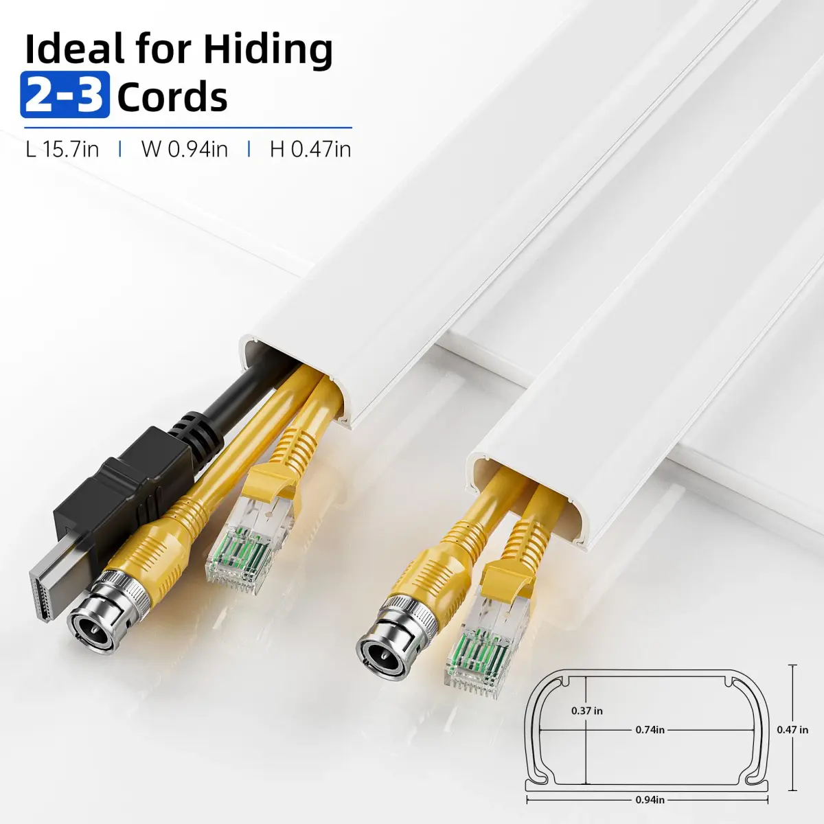 Delamu White Cord Hider Raceway 600cm (236in) | Paintable Cable Management for 2-3 Wires - view 2