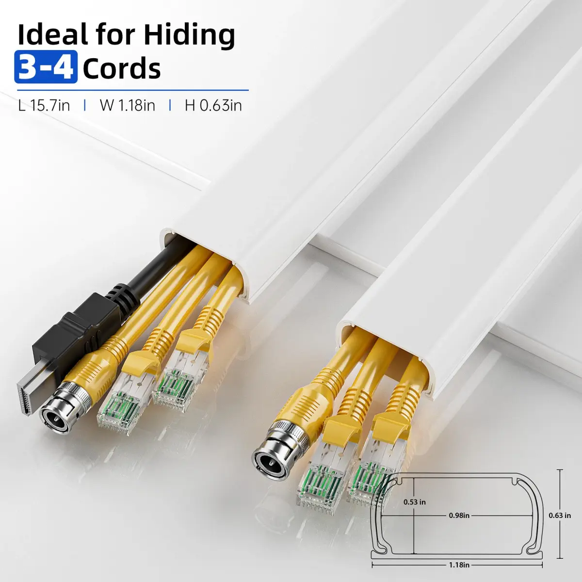 Delamu White Cord Raceway 600cm (236in) | UL94 V-0 Flame Retardant for 3-4 Cables - view 2