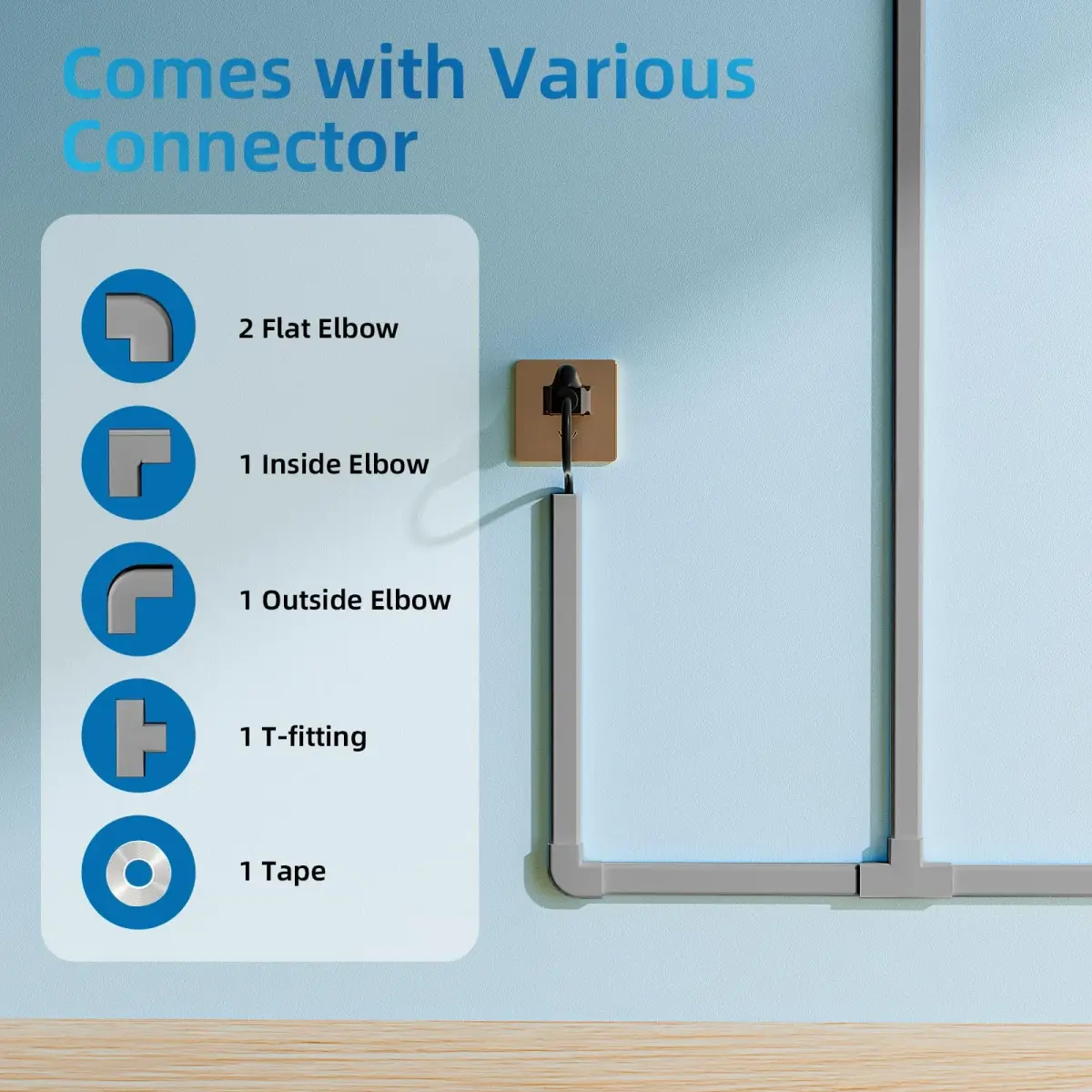 Yecaye Grey Cord Management Cover 142cm (55.9in) | Conceals 2-3 Wires for Wall Mounting - view 3