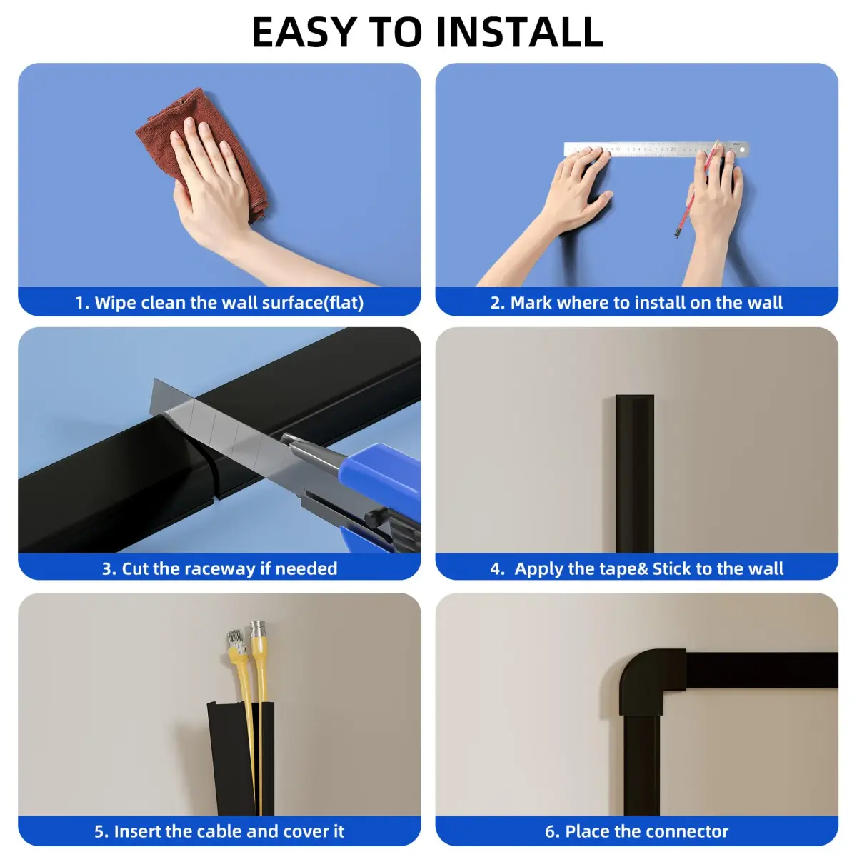Delamu Black Cord Hider Cable Raceway Kit 142in (360.68 cm) | UL94 V-0 Rated for Safety - view 9