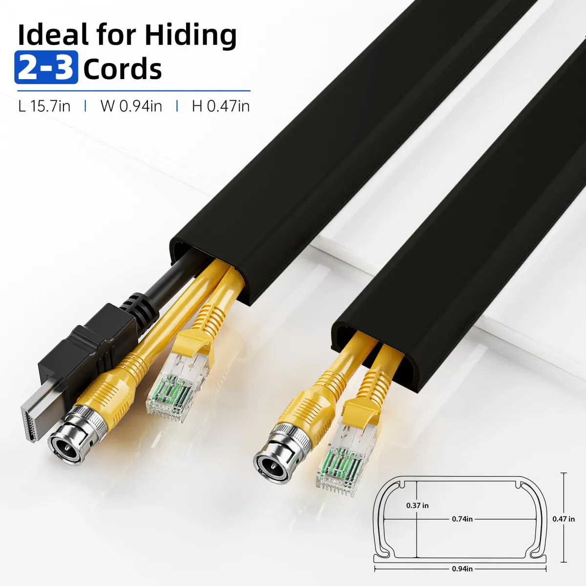 Delamu Black Cord Hider Cable Raceway Kit 142in (360.68 cm) | UL94 V-0 Rated for Safety - view 2