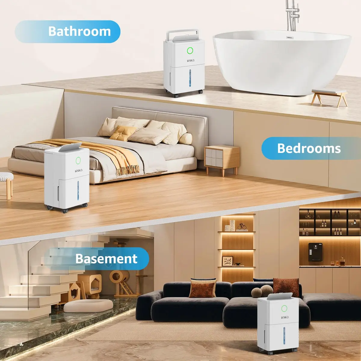 KNKA Dehumidifier for Basement 21 Pint | Smart Humidistat, Drain Hose, White - view 7
