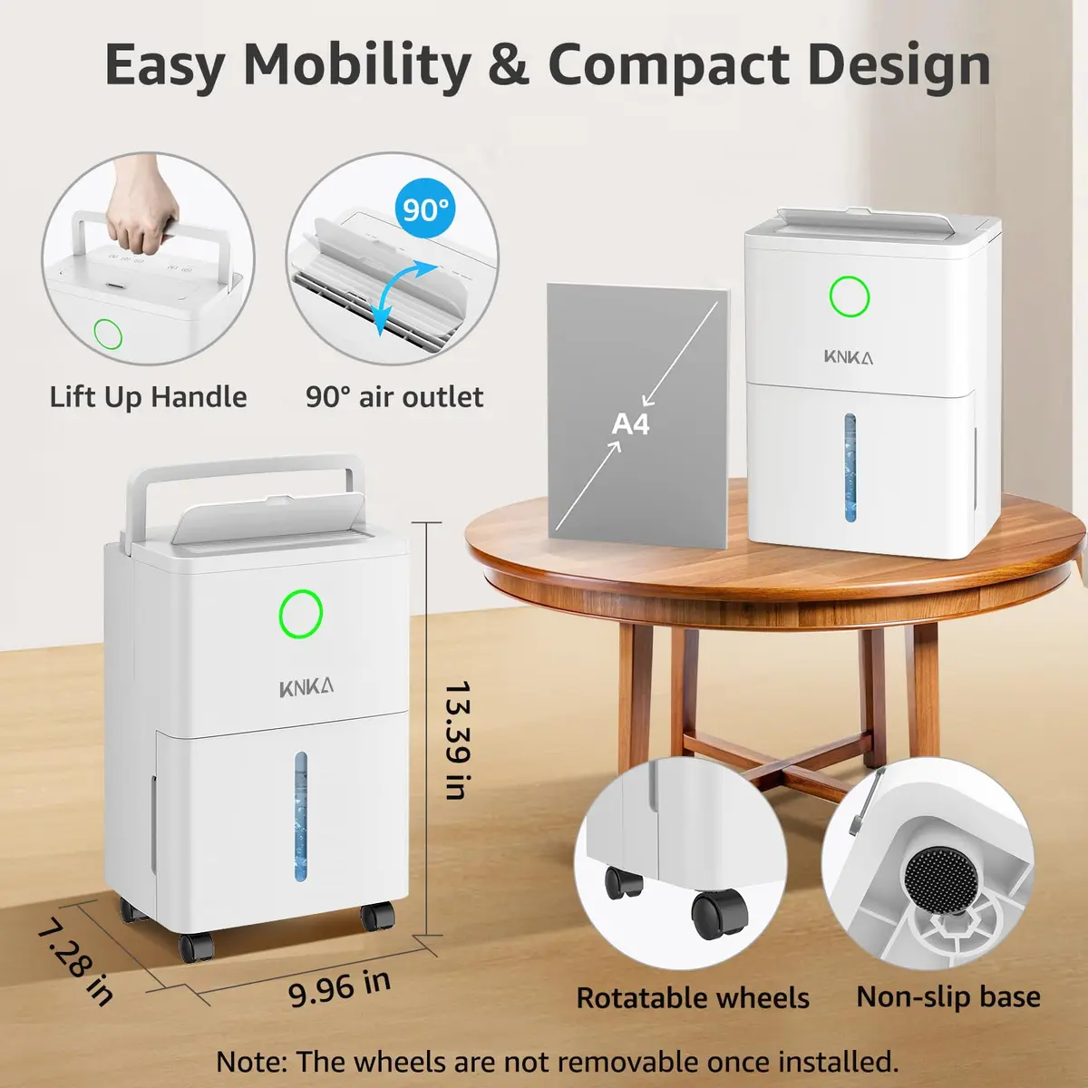 KNKA Dehumidifier for Basement 21 Pint | Smart Humidistat, Drain Hose, White - view 8
