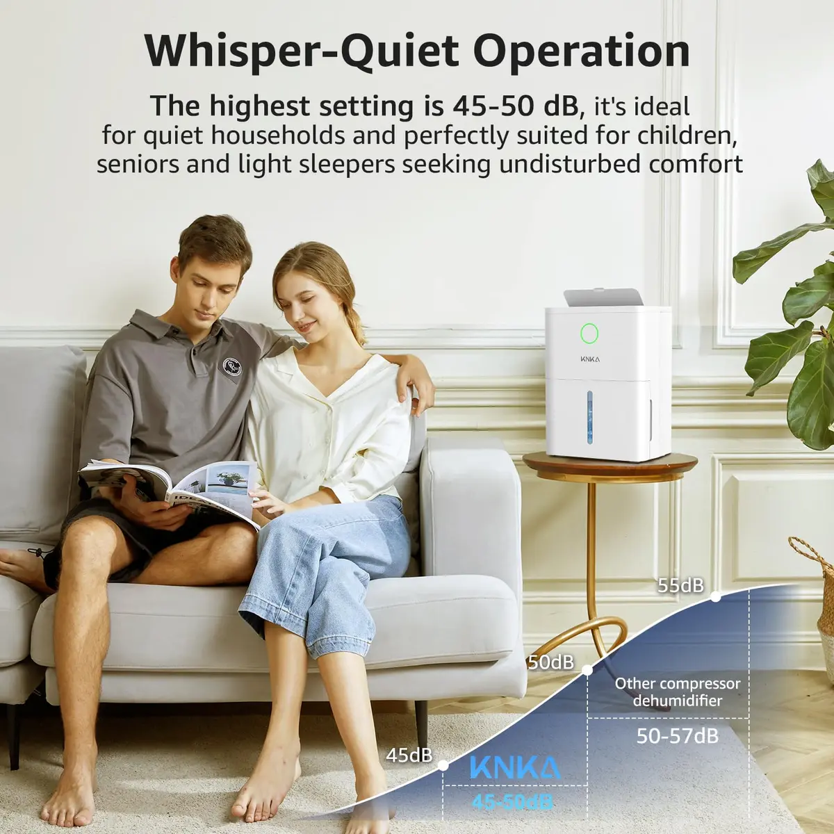 KNKA Dehumidifier for Basement 21 Pint | Smart Humidistat, Drain Hose, White - view 4