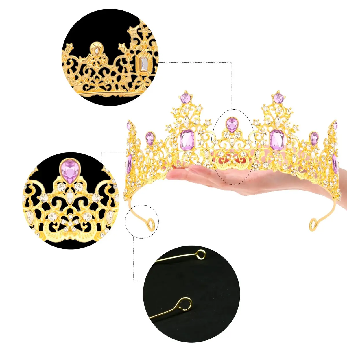 Didder Purple Gold Princess Crown Birthday Tiara Prom Queen | Adjustable, Royal Style, 1 Count - view 5