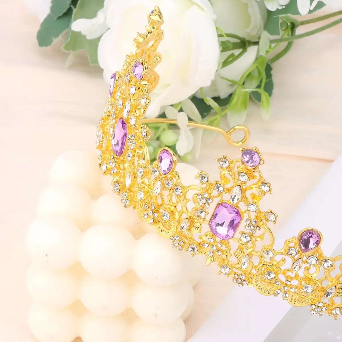 Didder Purple Gold Princess Crown Birthday Tiara Prom Queen | Adjustable, Royal Style, 1 Count - view 7