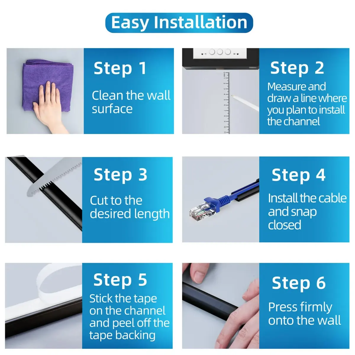 Yecaye Mini Cord Hider 36.29 cm (14.17 in) Black | Conceals Single Wires on Walls - view 7