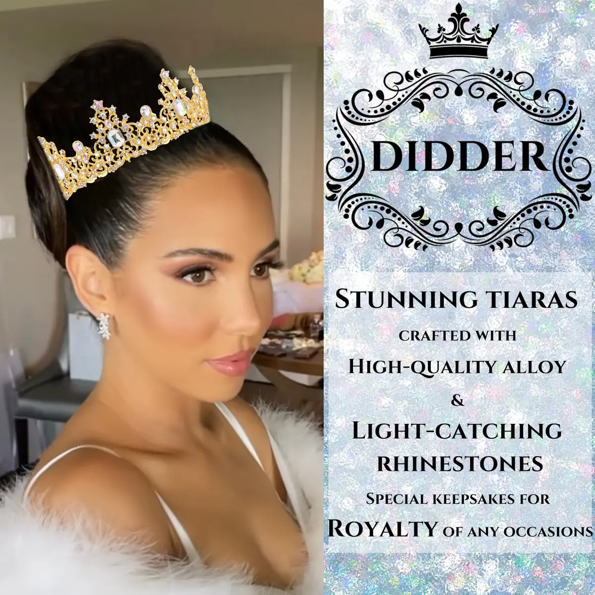 Didder Jewelry Tiara Crown 6.8in Diameter | Elegant Princess Headpiece for Women & Girls - view 3