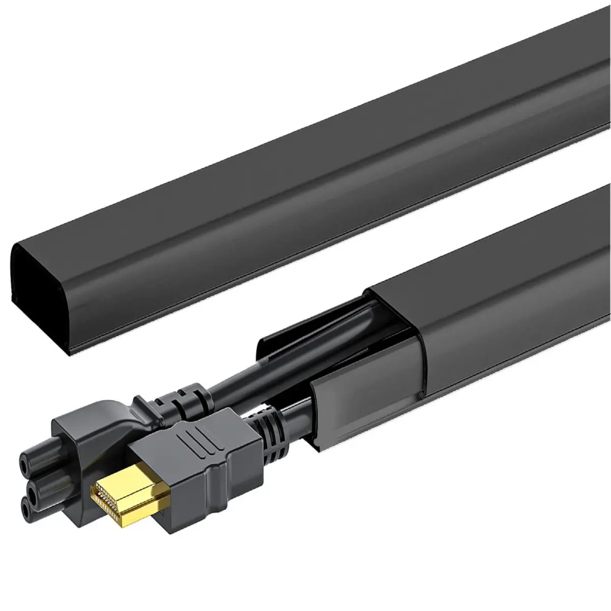 Yecaye Black Cord Management Cover 142in (360.68 cm) | Conceals 2-3 Wires on Walls - main product image