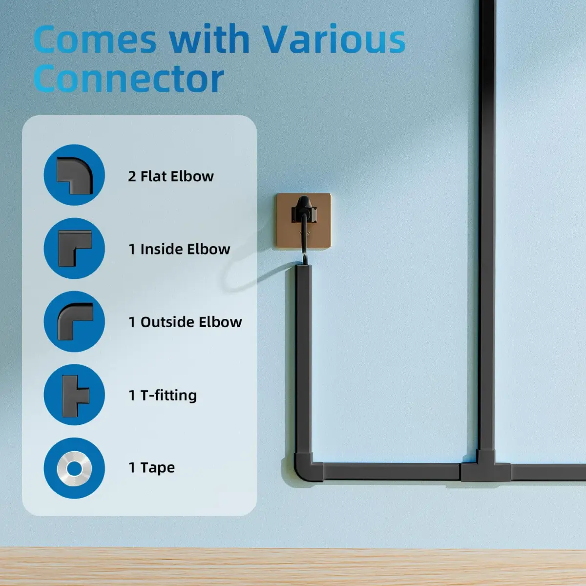 Yecaye Black Cord Management Cover 142in (360.68 cm) | Conceals 2-3 Wires on Walls - view 3