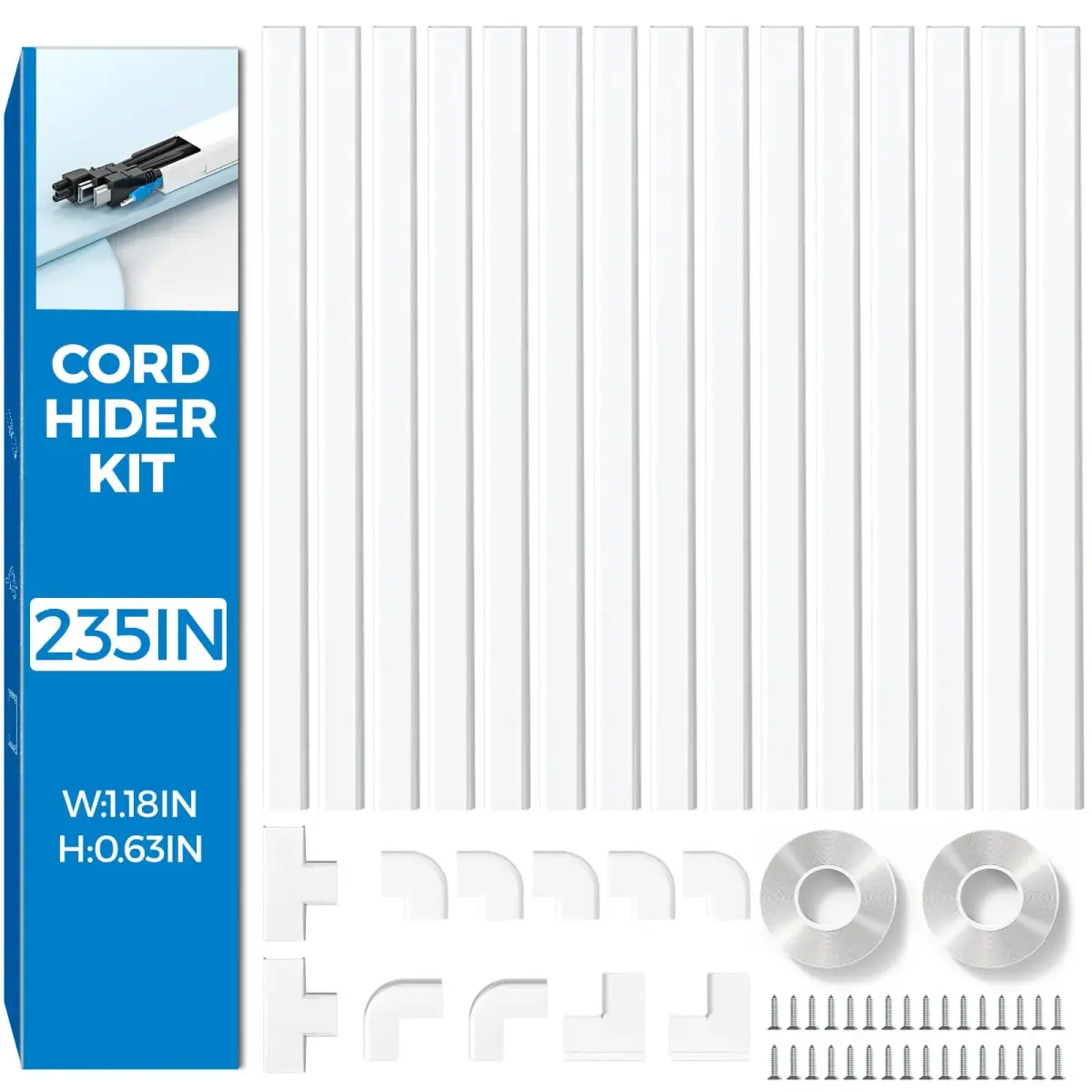 Yecaye White Cord Management Cover 235in (597cm) | Hide 3-4 Cables on Walls - main product image