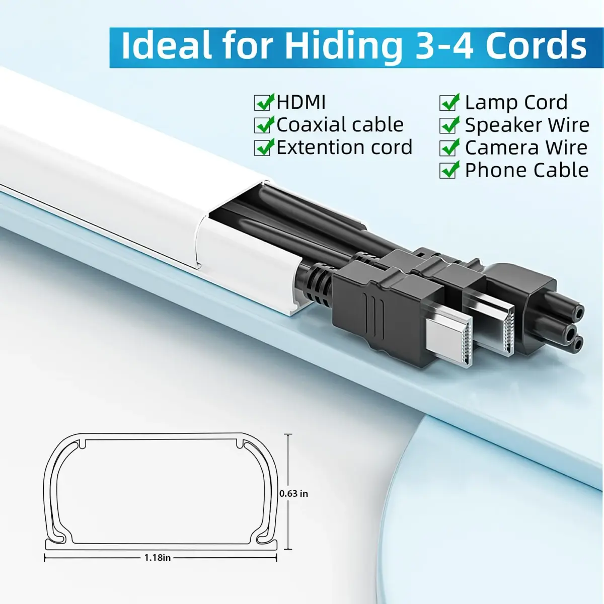 Yecaye White Cord Management Cover 235in (597cm) | Hide 3-4 Cables on Walls - view 2