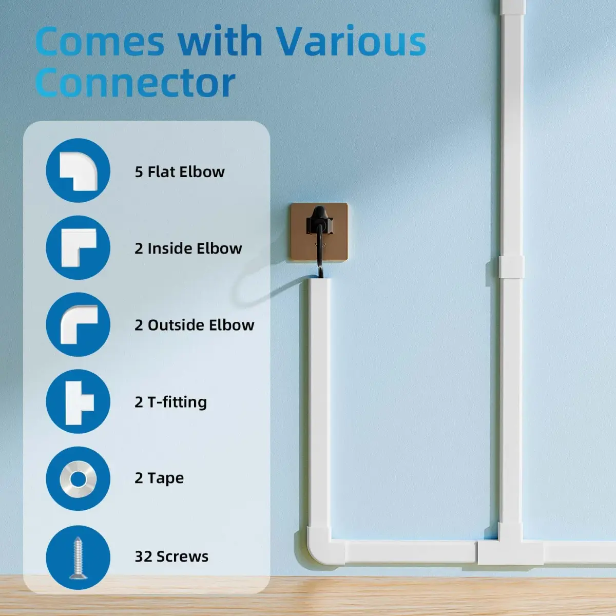 Yecaye White Cord Management Cover 235in (597cm) | Hide 3-4 Cables on Walls - view 3