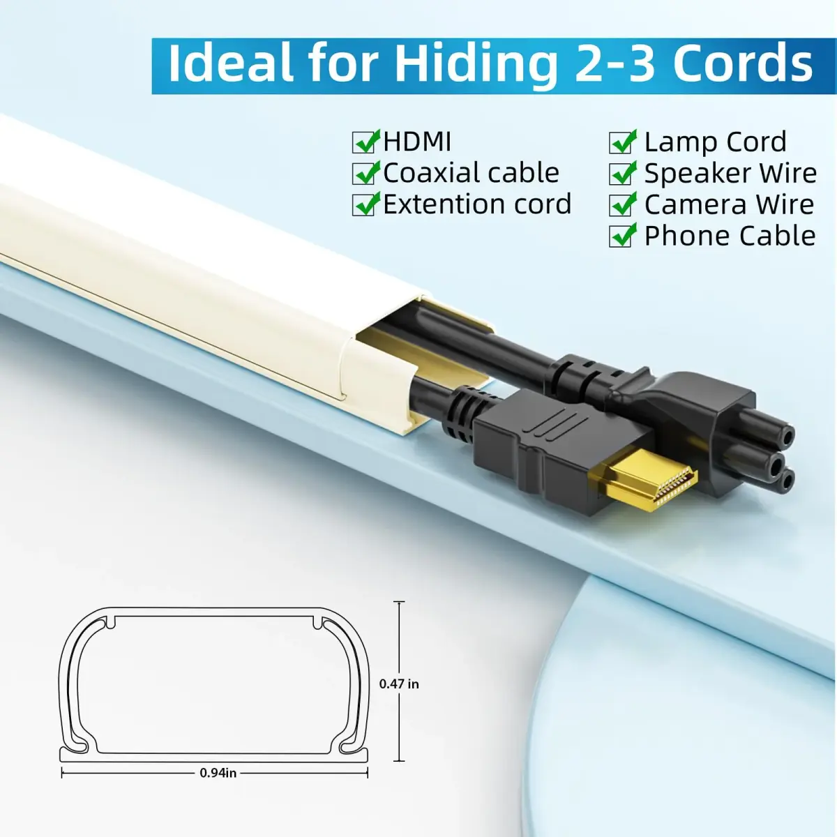 Yecaye Beige 142in (360.68 cm) Wall Cord Hider | Conceals 2-3 Cables Discreetly - view 2