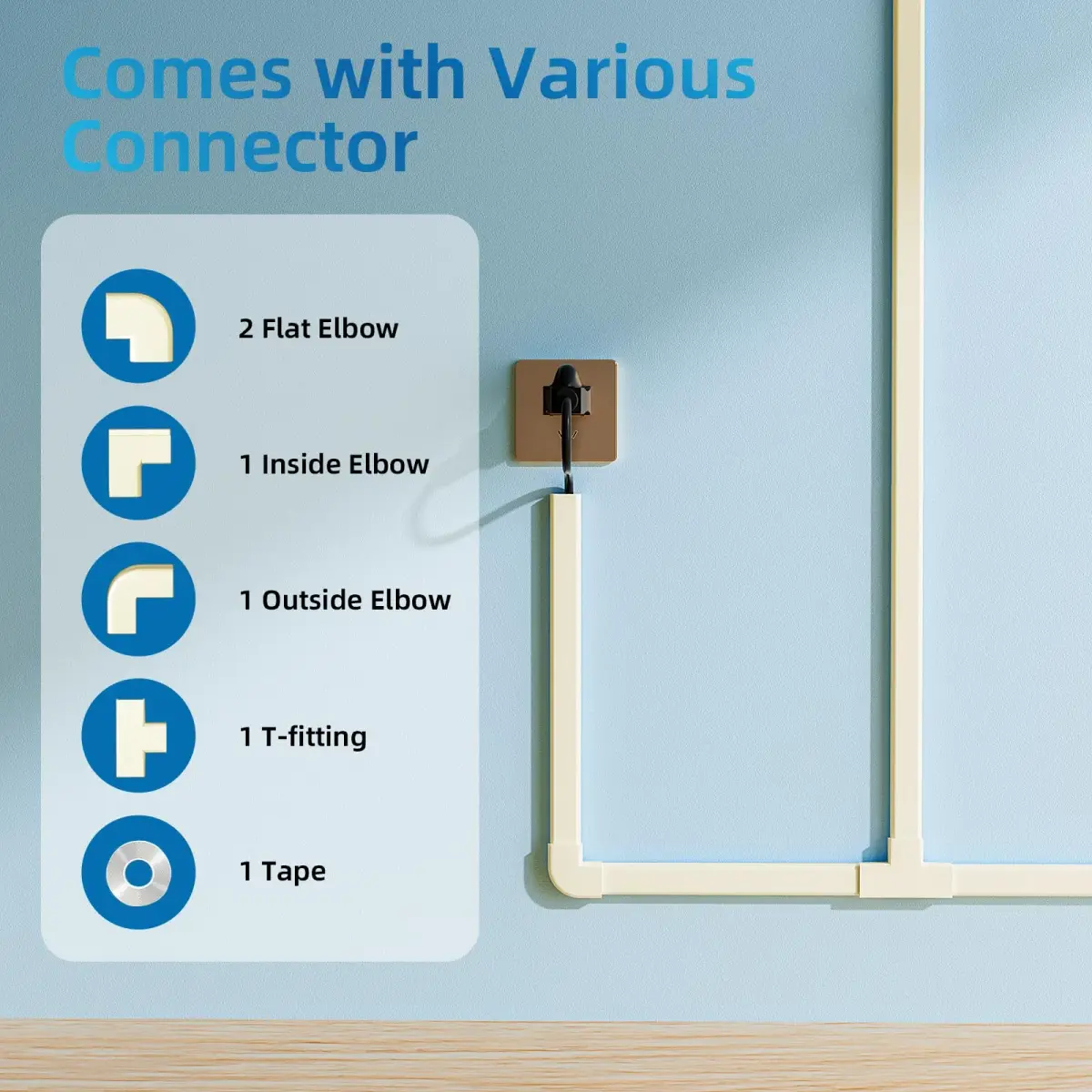 Yecaye Beige 142in (360.68 cm) Wall Cord Hider | Conceals 2-3 Cables Discreetly - view 3