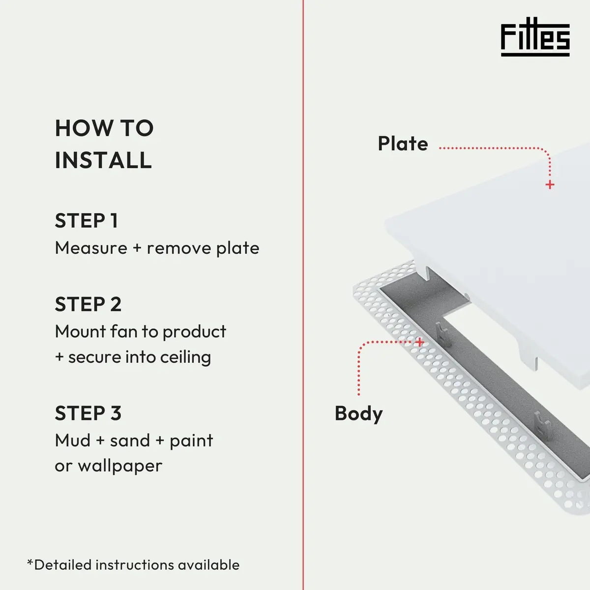 Fittes Flush 14.25x14.25" ABS Plastic Exhaust Fan Cover, White - 2pk | Modern, Seamless Ceiling Vent Cover - view 4