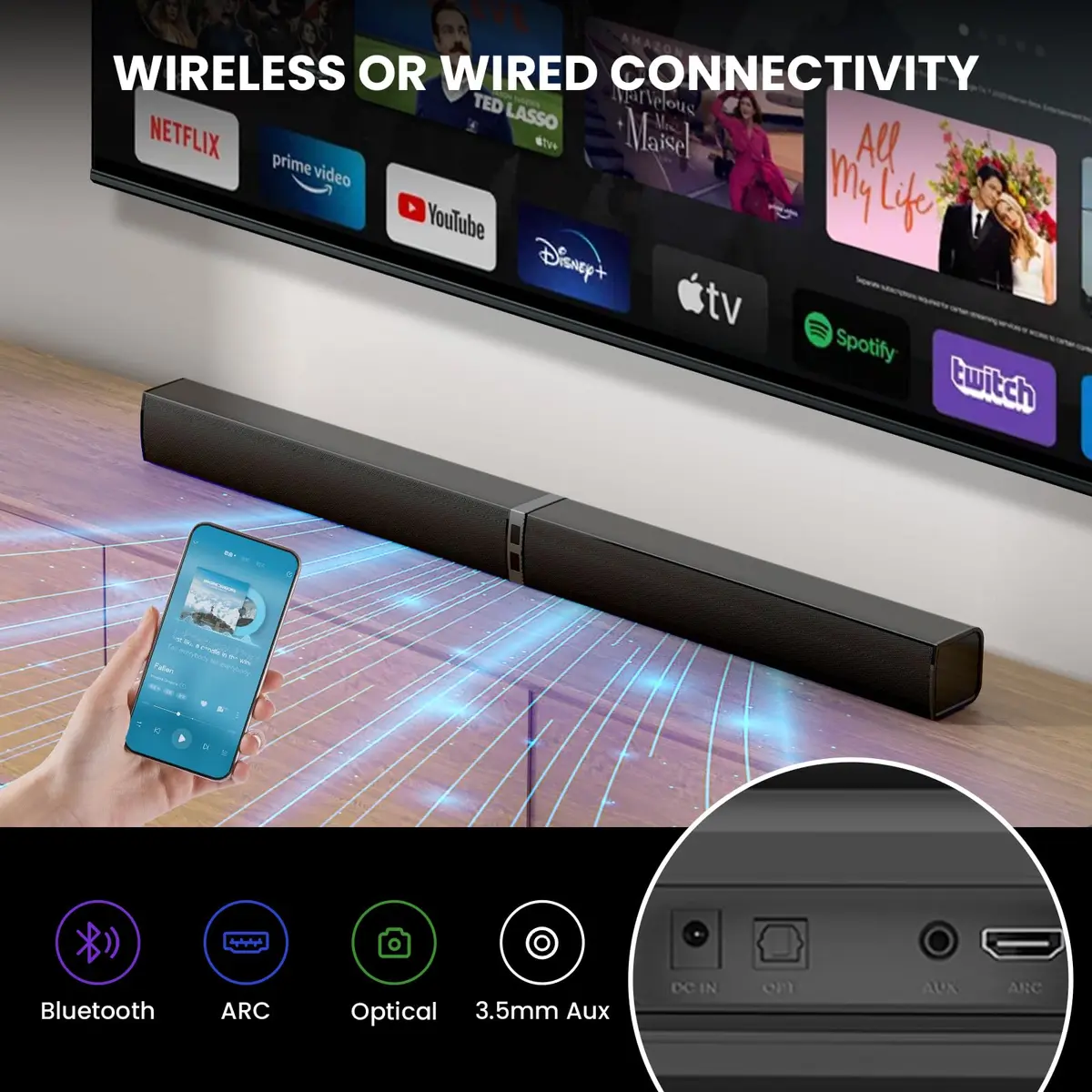 MZEIBO 2.1 Channel Soundbar 80W Detachable Bluetooth Home Theater Audio System 81.28 cm (32 inches) - view 7