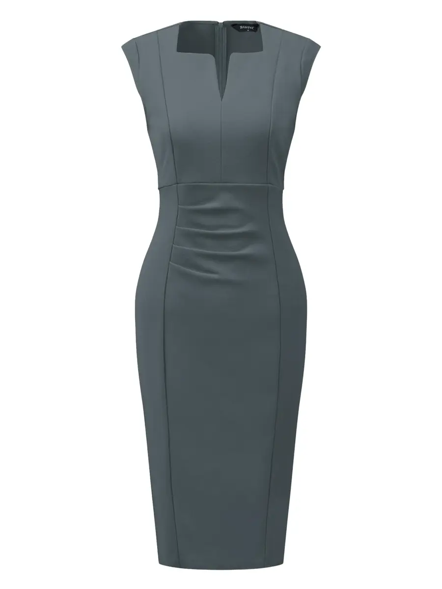 Allegra K Women's Sheath Dress Pencil Work Sleeveless Medium Grey | Elegant Office Style - main product image