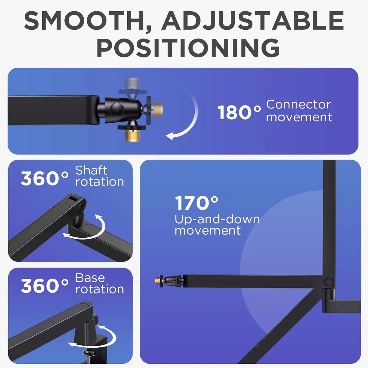 InnoGear Low Profile Mic Arm Boom Arm Microphone Stand Desk Mount, Black | Space-Saving, Adjustable & Durable - view 6