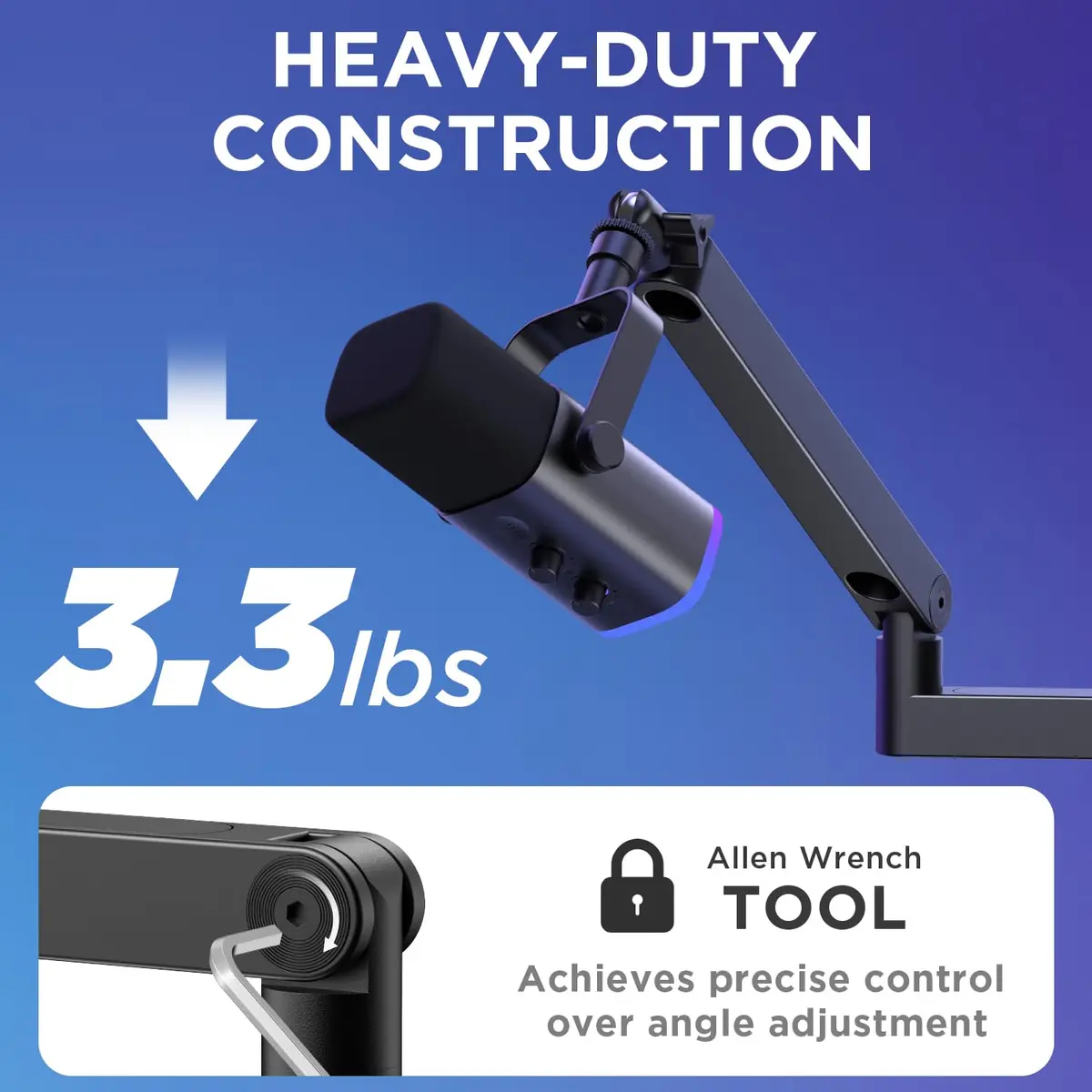 InnoGear Low Profile Mic Arm Boom Arm Microphone Stand Desk Mount, Black | Space-Saving, Adjustable & Durable - view 7