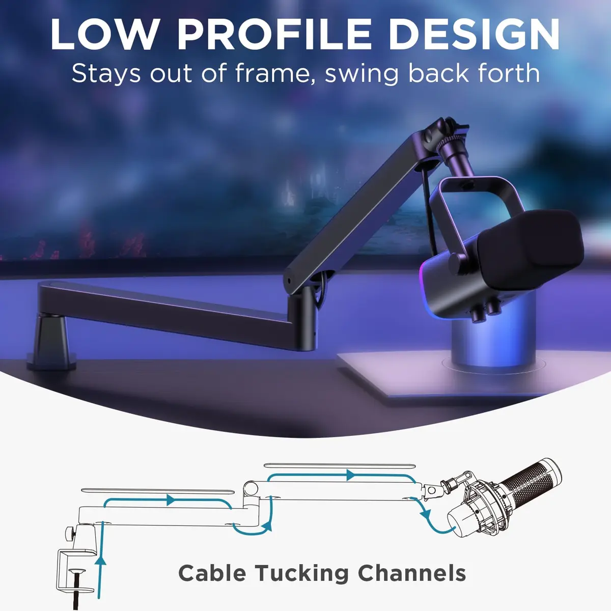 InnoGear Low Profile Mic Arm Boom Arm Microphone Stand Desk Mount, Black | Space-Saving, Adjustable & Durable - view 3
