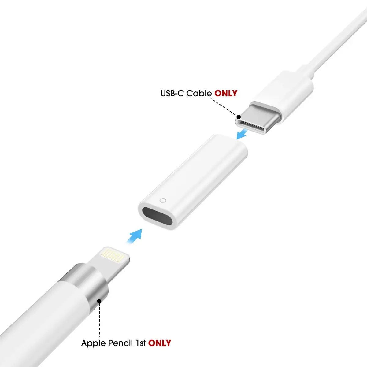 TechMatte Apple Pencil 1st Gen Charging Adapter | Lightning to USB-C Connector for iPad 10th/11th Gen - view 3