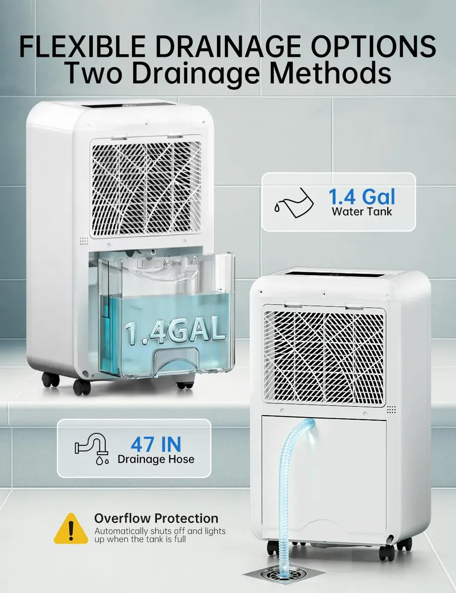 HUMSURE Dehumidifier 80 Pints | Basement & Large Space Moisture Control - view 3